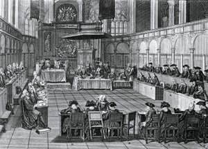 Protestáns zsinat 1730-ban a Nieuwe Kerkben (Új templom) Amszterdamban, Hollandiában, metszet Bernard Picart (1673-1733) alkotó: Bernard Picart