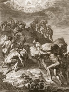 Az óriások megpróbálják átméretezni a mennyországot a hegyek egymásra halmozásával, 1731 alkotó: Bernard Picart