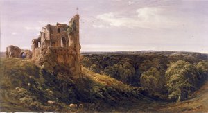Romos kastély egy tájban (Knaresborough Castle) (akvarell papíron)