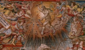 Flamand kárpit. A kitüntetések sorozat. Fortune, Út a kitüntetésekhez (La Fortuna, Camino de los Honores). A sorozat ötödik kárpitja. Modell karikaturisták Bernard van Orley és Jan Gossaert de Mabuse köréből. Gyártás Pieter van Aelst, Brusse alkotó: Bernard van Orley