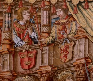 Flamand kárpit. A kitüntetések sorozat. Honor (El Honor). A sorozat második kárpitja. Modell karikaturisták Bernard van Orley és Jan Gossaert (Mabuse) köréből. Gyártás Pieter van Aelst, Brüsszel. Kb. 1550. Szövet Arany, ezüst, selyem és gyapjú. alkotó: Bernard van Orley