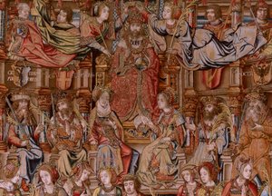 Flamand kárpit. A kitüntetések sorozat. Honor (El Honor). A sorozat második kárpitja. Modell karikaturisták Bernard van Orley és Jan Gossaert (Mabuse) köréből. Gyártás Pieter van Aelst, Brüsszel. Kb. 1550. Szövet Arany, ezüst, selyem és gyapjú. alkotó: Bernard van Orley