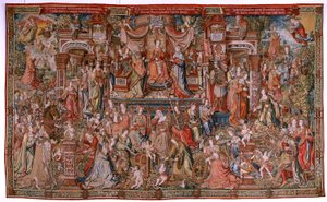 Flamand kárpit. Sorozat The Honours; Prudence (La Prudencia).A sorozat hetedik kárpitja. Modell karikaturisták Bernard van Orley és Jan Gossaert (Mabuse) köréből. Gyártás Pieter van Aelst, Brüsszel. Kb. 1550. Szövet Arany, ezüst, selyem és w alkotó: Bernard van Orley