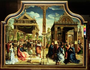 Szent Tamás és Szent Máté oltárkép, triptichon középső táblája, amely a két szent életének jeleneteit ábrázolja, beleértve Szent Tamás mártíromságát, 1515 körül (panel)