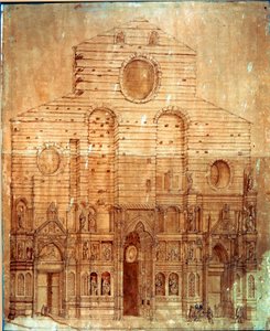 A firenzei katedrális (duomo) homlokzata. Bernardino Poccetti (Bernardino Barbatelli) rajza tollal és vérrel (1548-1612) Dim. 101x58 cm Firenze, Museo del 