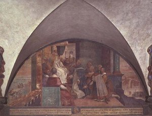 Szent Antal nagykövetként mutatkozik be III. Eugenius pápának, lunette (freskó)