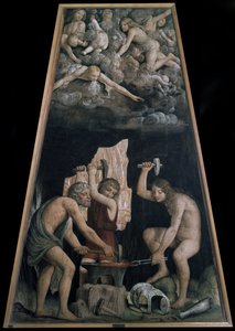 Isteni fegyvereket kovácsoltak a Vulkán Forge-jában a felhőkben heverő angyalok előtt, Részlet (Fresco alkotó: Bernardino Luini