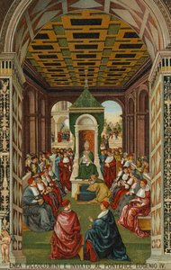 Enea Piccolomini IV. Eugén pápa előtt alkotó: Bernardino di Betto (after) Pinturicchio