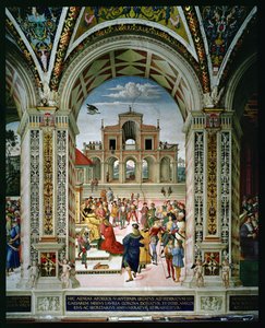 Aeneas Sylvius Piccolomini (1405-64) III. Frigyes (1415-93) költő koronás díjasa 1442-ben. alkotó: Bernardino di Betto Pinturicchio