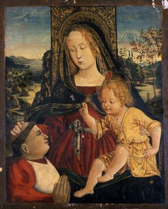 Madonna és gyermek bíborossal, mint jótevő, 1500 körül (tempera nyárfán)