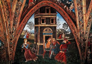 Szent Borbála mártíromsága, Bernardino Pinturicchio (kb. 1452-1513), freskó, Szentek csarnoka, Borgia apartmanok, Apostoli palota, Vatikánváros, Olaszország.