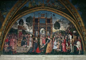 Alexandriai Szent Katalin vitája a filozófussal Maxentius római császár előtt (olaj, vászon) alkotó: Bernardino di Betto Pinturicchio