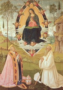 Szűz dicsőségben Szent Gergellyel és Szent Benedekkel (tempera a panelen) alkotó: Bernardino di Betto Pinturicchio