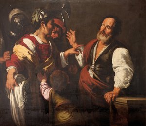 Szent Péter tagadása (olaj, vászon) alkotó: Bernardo (follower of) Strozzi