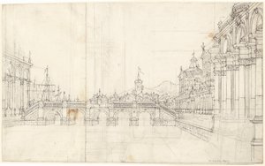 A paloták capriccioja és a loggia a klasszikus hídra néz alkotó: Bernardo Bellotto