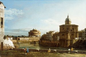 Róma kilátása a Tiberis mentén, a San Giovanni dei Fiorentini templommal azon túl, alkotó: Bernardo Bellotto