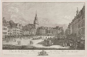 A drezdai Altmarkt a Schlossstrasse felől nézve, a „Dresdner Veduten” sorozat egyik lapja alkotó: Bernardo Bellotto