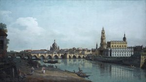 Drezda az Elba jobb partjáról, az Augusts-híd alatt, 1748