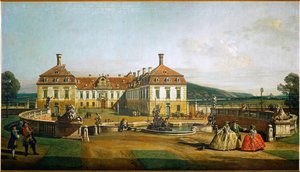 Schlosshof kastély, Ausztria, a kertekből nézve, Savoyai Eugen herceg építtette ... (olaj, vászon) alkotó: Bernardo Bellotto