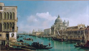 Kilátás a Grand Canalra: Santa Maria della Salute és a Dogana a Campo Santa Maria Zobenigo-ról: Santa Maria della Salute és a Dogana a Campo Santa Maria Zobenigo-ról alkotó: Bernardo Bellotto