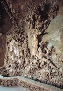 Bernardo Buontalenti (1531-1608) (Grotta del Buontalenti) (1583-1588) által létrehozott barlang belseje (1583-1588) Részletek Palazzo Pitti, Boboli Gardens, Firenze, Olaszország