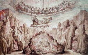 Projekt egy köztes, Le Tromphe de Circe dekorációjához és gépeihez. Bernardo Buontalenti dit delle Girandole rajza (kb. 1523-1608) V. 0,46x0,72 m. Párizs, Louvre Múzeum