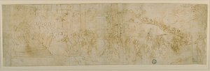 Salamon és Sába királynője (recto); Sába királynőjének vázlata (verso) alkotó: Bernardo Castello
