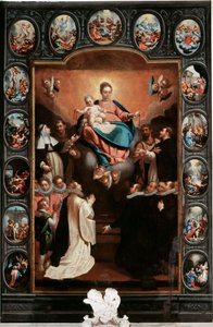 Szűz gyermekkel és a rózsafüzér titkai - Bernardo Castello (1557-1629) (középen) és Paolo Gerolamo Piola (1666-1724) festménye Santa Margherita Ligure, Santa Margherita templom Olaszország