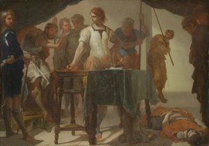 Mucius Scaevola Porsenna királlyal szemben alkotó: Bernardo Cavallino