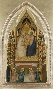 A Szűz koronázása angyalokkal és szentekkel, 1340-1345 körül (tempera nyárfán)