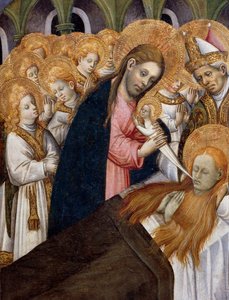 Mária Magdolna halála, részlet a Mária Magdolna (1437-1452) oltárképéből, Martorell Bernát (kb. 1400-1452) fára festve. Katalán gótikus művészet.