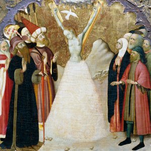 Szent Eulalia vértanúsága, a Vic-katedrális oltárképének predellájából, Martorell Bernát (kb. 1400-1452) fára festett részlete. Katalán gótikus művészet.
