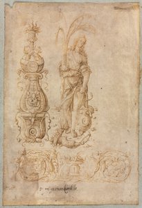 Tervezés kandeláberhez, A bőség allegorikus alakja, Díszdombormű-tervezés, c. 1490-es évek. alkotó: Bernardo Parentino