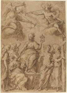 Ecclesia a szenvedély eszközeit tartó angyalokkal körülvéve alkotó: Bernardo Strozzi