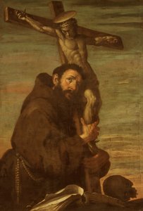 Assisi Szent Ferenc feszületet ölel, 1600-1640. alkotó: Bernardo Strozzi