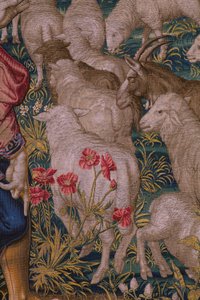 Flamand kárpit. Sorozat Róma alapítása: Faustulus találkozik Romulusszal és Remusszal. Barend van Orley karikaturista (?). brüsszeli gyártás. 1525-1530. Részlet.
