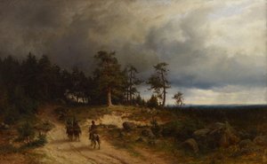 Kelet-finnországi tájkép lovas kozákokkal