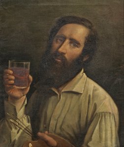 Bernhard Plockhorst - Önarckép palettával és borospohárral, 1854 alkotó: Bernhard Plockhorst