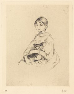 Julie Manet, aki egy macskát tart a kezében alkotó: Berthe Morisot