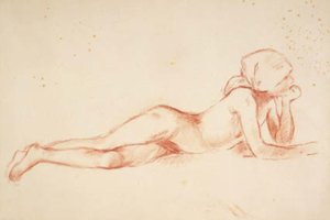 Fekvő, meztelen fiatal lány sállal a fején alkotó: Berthe Morisot