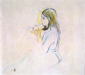 Manet lánya felvevőn játszik (színes ceruza papíron) alkotó: Berthe Morisot