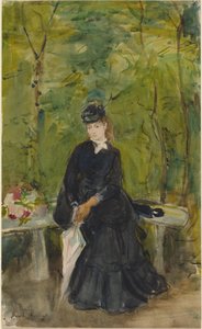 A művész húga, Edma, egy padon ülve alkotó: Berthe Morisot
