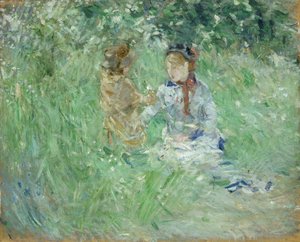 „Nő és gyermek a bougivali réten”, 1882 alkotó: Berthe Morisot
