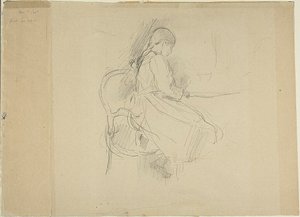 Fiatal lány egy asztalnál ülve alkotó: Berthe Morisot