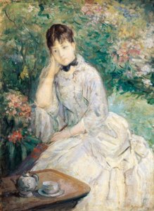 Fiatal nő ül a kanapén, alkotó: Berthe Morisot