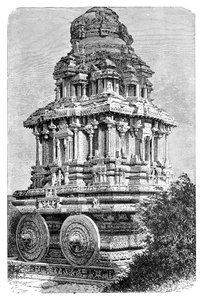 Egy templom romjai Hampiban, Indiában, 1895.