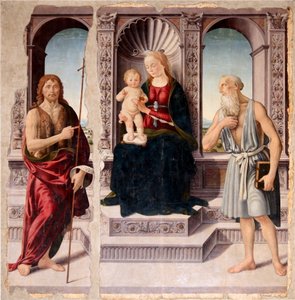 Madonna és gyermeke Keresztelő Szent Jánossal és Jeronimóval a trónon
