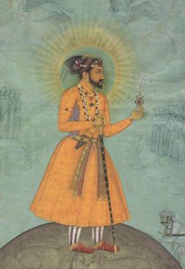 Shah Jahan mogul császár egy földgömbön állva (CBL In 07A.16)