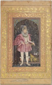 Ritka mogul portré I. Jakabról, 1615-1618 körül (átlátszatlan pigmentek arannyal megerősítve a papíron) alkotó: Bichitr Bichitr