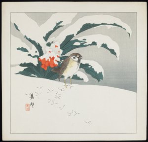 Madár a hóban, 20. század eleje alkotó: Biho Takashi or Takahashi (b. 1873. fl 1890-1930)